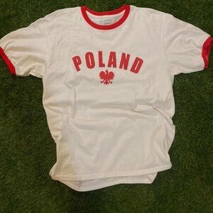 Gildan White and Red Poland T-Shirt